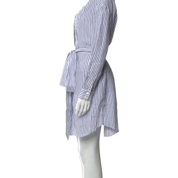 FRAME Denim Linen Blue & White Striped Long Sleeve Shirt Dress w/Tie Waist Sz M - Picture 4 of 16